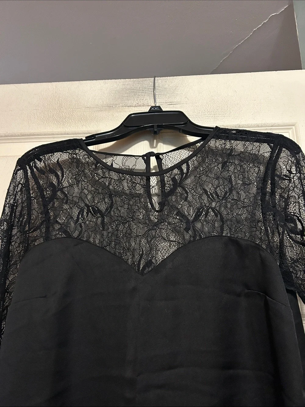 H&M Sheer Black Floral Lace Sweetheart Long Sleeve Top Size 10 / 40